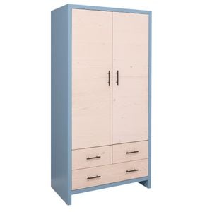 Dulap cu 2 usi si 3 sertare Rustic Haven, culoare corp albastru deschis P053, culoare usi si sertare natural P095, dublu color