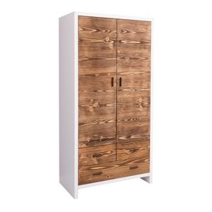Dulap cu 2 usi si 3 sertare "Rustic Haven", culoare corp alb P004, curoare usi si sertare maro P064, dublu color