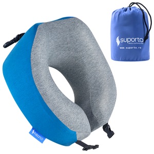 Perna de calatorie Suporto Travel Companion, din spuma cu memorie, Accesoriu de voiaj pentru drumuri lungi, Albastra