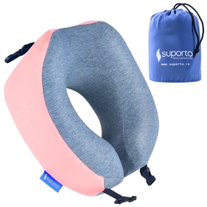 Perna de calatorie Suporto Travel Companion, din spuma cu memorie, Accesoriu de voiaj pentru drumuri lungi, Roz