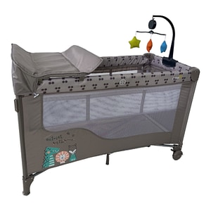 Patut L-SUN P01 cu saltea de infasat, cu doua nivele, baldachin si carusel, crem