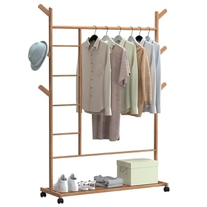 Cuier hol, Quasar & Co., cu roti, pretabil imbracaminte/incaltaminte, bambus, 100 x 35 x 155 cm, natur