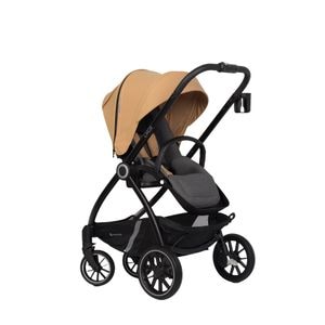 Carucior nou nascut cu pliere compacta si scaun reversibil EURO CART Crox, 5 puncte, 0 luni+, pana la 22 kg, camel