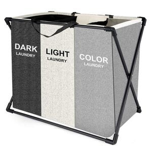 Cos De Rufe Murdare SIKS Cu 3 Compartimente, Pliabil, Pentru Sortare Si Organizare Haine La Baie, Material Textil, Cadru Aluminiu, Dimensiuni 62 x 34 x 56 cm