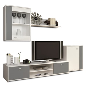 Mobila living DacEnergy, alb-gri, 210 x 42 x 180 cm