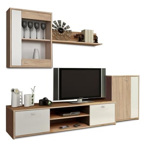 Mobila living DacEnergy, alb-stejar sonoma, 210 x 42 x 180 cm