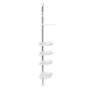 Raft pentru baie, ProCart, 4 nivele, 3 carlige, suport prosop, reglabil 100-320 cm, montare pe colt, alb