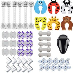 Set 50 piese protectii mobilier si prize pentru siguranta copiilor bebeLOGIC, opritoare usa, blocator cuptor si masina de spalat vase, sigurante, protectii prize si colturi