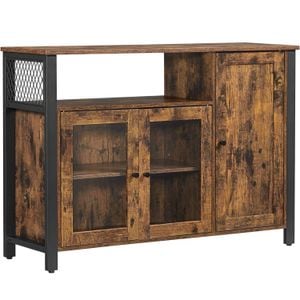 Dulap de depozitare Vasagle tip bufet, cu 3 usi, stil industrial, 110x33x75cm, maro rustic si negru