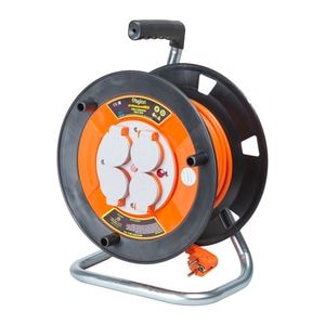 Derulator 4 prize cu impamantare si capac de protectie BYLION, 20m, 3X2.5, pentru exterior, IP44
