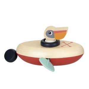 Jucarie pentru baie din lemn, Egmont Toys, Barcuta pelican, +2 ani, multicolor