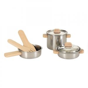 Set de vase de inox cu manere din lemn, Egmont Toys, +3 ani, 7 piese