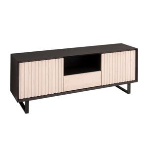 Comoda TV Slatted, lemn, 160 x 60 x 40 cm, negru-maro