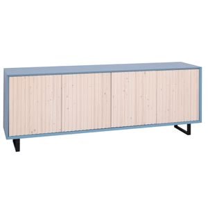 Comoda living Slatted, lemn, 214 x 78 x 50 cm, albastru deschis-maro
