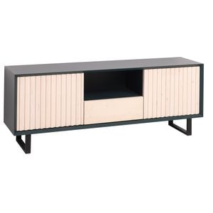 Comoda TV Slatted, lemn, 160 x 60 x 40 cm, verde inchis-maro