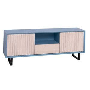 Comoda TV Slatted, lemn, 160 x 60 x 40 cm, albastru deschis-maro