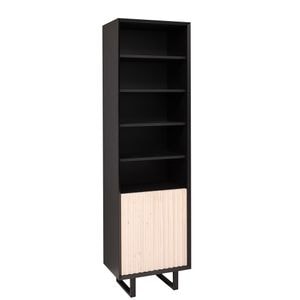 Dulap cu 1 usa, colectia "Slatted", culoare corp negru P003, culoare usa natural P095, dublu color, 57x200x40