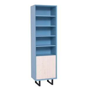 Dulap cu 1 usa ,colectia "Slatted", culoare corp albastru deschis P053, culoare usa natural P095, dublu color, 57x200x40