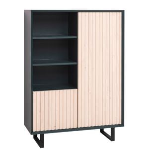 Bufet cu 2 usi, colectia Slatted, culoare corp verde inchis P087, culoare usi natural P095, dublu color,  101x40x140