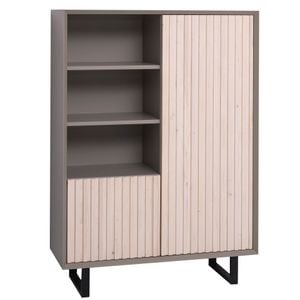 Bufet cu 2 usi, colectia Slatted, culoare corp gri P030, culore usi natural P095, dublu color, 101x40x140