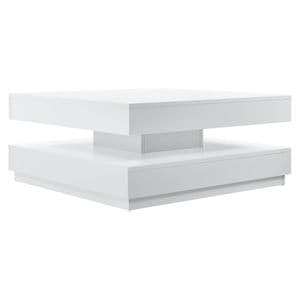 Masuta de Cafea cu Blat Rotativ si Raft Depozitare, Culoare Alb, Dimensiuni 76x76x38 cm