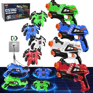 Set pistol Infrared Laser Tag cu 4 pistoale si 4 veste reincarcabile USB, cu display, 5 moduri tragere, efecte sonore si vibratii, interactiv, Vatos