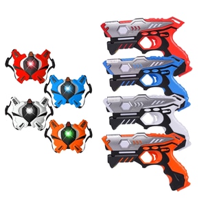 Set pistol Infrared Laser tag cu 4 pistoale, 4 veste, interactiv, cu infrarosu, pentru interior si exterior, functie vibratie, efecte sonore si lumina LED