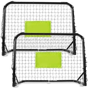 Set 2 porti de fotbal pentru copii DacEnergy, constructie puternica, 6 ancore de montare, 3 ventuze pentru suprafete plane, o minge, o pompa, 60 x 45 x 25 cm, negru