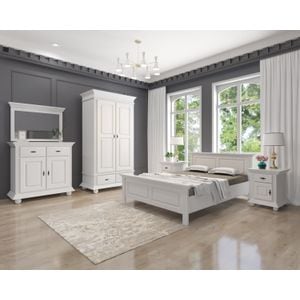 Mobila dormitor Select, pat 140 x 200 cm, dulap, comoda, 2 noptiere, alb