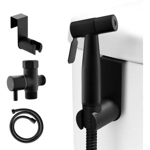 Set dus igienic pentru igiena intima, baterie bideu si WC din otel inoxidabil, presiune reglabila, Negru