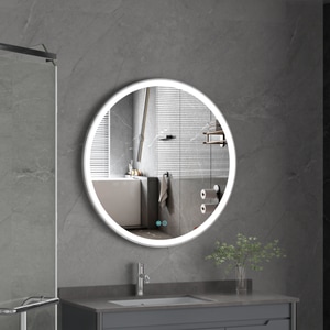 Oglinda cu LED rotunda 60 cm, functie dezaburire, intrerupator touch 3 culori, rama silver