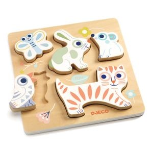 Puzzle lemn Djeco, BabyAnimali, + 1 an, 5 piese