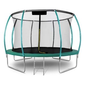 Trambulina de gradina DacEnergy, stalpi metalici profilat, plasa de siguranta interioara, arcuri zincate, intrare in forma de L, 435 cm