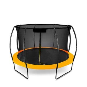 Trambulina de gradina DacEnergy, 3 picioare duble, plasa interioara, scara metalica cu trepe largi, covor durabil, impermeabil, 374 cm