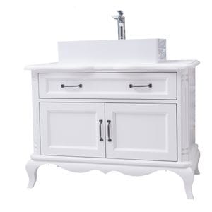Mobilier baie, colectia Chic, cu 2 usi si 1 sertar, sertarul pe sine soft close, lavoarul nu este inclus in pret, culoare alb P004, vopsit, 100% lemn masiv