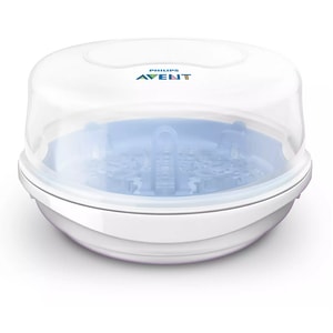 Sterilizator pentru microunde, Philips Avent, Gata in 2 min., Pentru pompe de san, suzete, tacamuri, biberoane, Alb