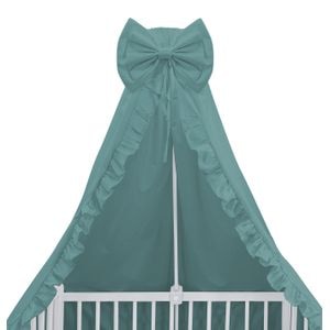 Baldachin, MimiNu, Pentru patut, Cu funda si volanas, 210x145 cm, Material certificat Oeko Tex Standard 100, Colectia Royal, Nepal Green