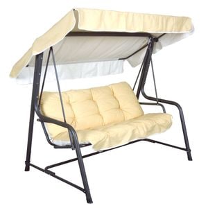 Leagan balansoar gradina, Damasco, 3 locuri, 240 kg, structura otel, 188x113x153, perne incluse, Crem