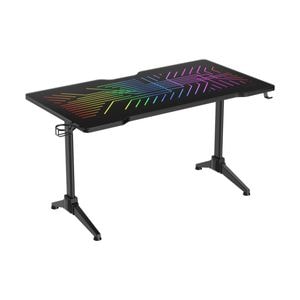 Birou gaming cu RGB DELTACO GAMING DT420, LED, 1400x750x760mm, sticla securizata, management cablu, suport pentru pahare si casti