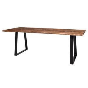Masa cu blat pin cu picioare metalice Trapez, dim. 240x100x78 cm, culoare blat maro inchis P064, culoare picioare negru, periat adanc
