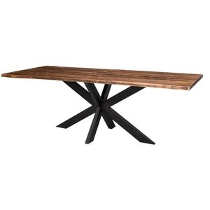 Masa cu blat pin cu picioare metalice X Dublu, dim. 240x100x78 cm, culoare blat maro inchis P064, culoare picioare negru, periat adanc