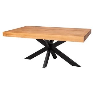 Masa cu blat stejar cu picioare metalice X Dublu, dim. 180x100x78, culoare maro deschis P089, culoare picioare negru, uleiat