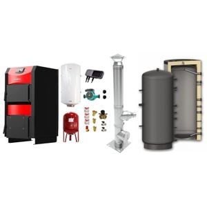 Pachet Centrala combustibil solid Sunsystem Burnit NWB PRIME 30 kW, puffer, cos inox, boiler termoelectric, vas expansiune, pompa circulare, controller pompa, fitinguri montaj