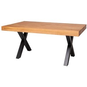 Masa cu blat stejar cu picioare metalice X, dim. 240x100x78, culoare maro deschis P089 uleiat, culoare picioare negru