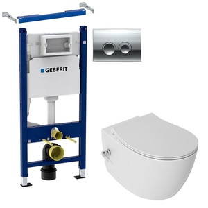 Set vas WC Geberit, Isvea SentimentiNEO cu functie bideu, baterie actionare, capac softclose, alb