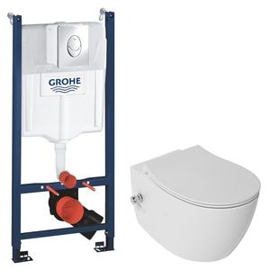 Set vas WC Grohe, Isvea SentimentiNEO cu functie bideu, baterie actionare, capac softclose, alb