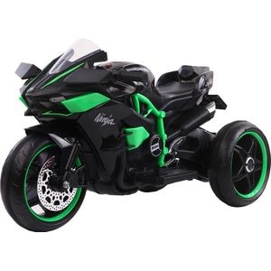 Motocicleta Electrica cu Acumulator Pentru Copii NOVOKIDS Ninja Trio Motocross, 3-8 ani, Max 30 kg, Cu Melodii si Lumini LED, Bluetooth, 3 Roti, MERS CU SPATELE,  Negru cu Verde