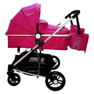 Carucior nou nascuti 3 in 1 Baby Care PRO YK cu geanta bebe inclusa,  Cadru Aluminiu, Landou, Scoica auto, Spatar reglabil 3 trepte, Fucsia