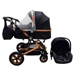 Carucior nou nascuti 3 in 1 Baby CarePRO 530 ,Cu geanta bebe, Scoica auto, Spatar reglabil 3 trepte, Negru