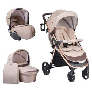 Carucior nou nascuti 3 in 1 NOVOKIDS Noble Deluxe, Scoica auto, Spatar reglabil 3 trepte, Beige